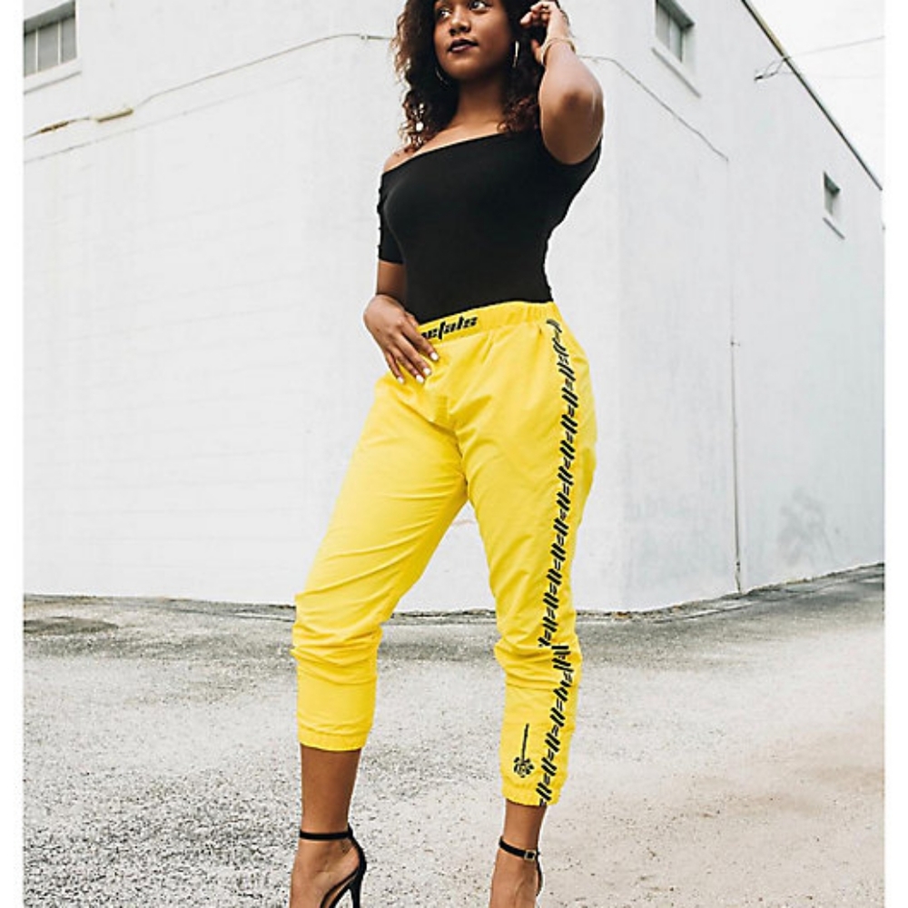 Petals & Peacocks⭐Kindness 💛Yellow  Windbreaker Track Pants| Side Graphics